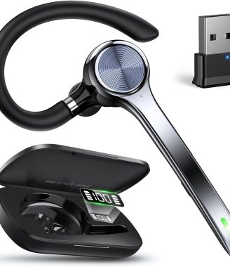Bluetooth Headset, Wireless Earpiece with Upgrade Noise Canceling Mic,500mAh Charging Case Support 72H Talking Time,Hand-Free Headphones with Mute Button for Computer Cell Phones Trucker Work