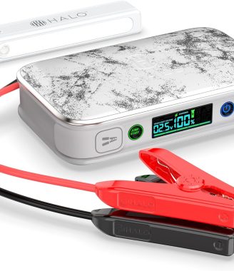 HALO Bolt PaL 1000 Portable Car Jump Starter | USB-A & USB-C Charger Ports, Digital Display, Powers Multiple Devices, Detachable Power Bank & Emergency Flashlight, Jumps Cars SUVs & Trucks — Grey